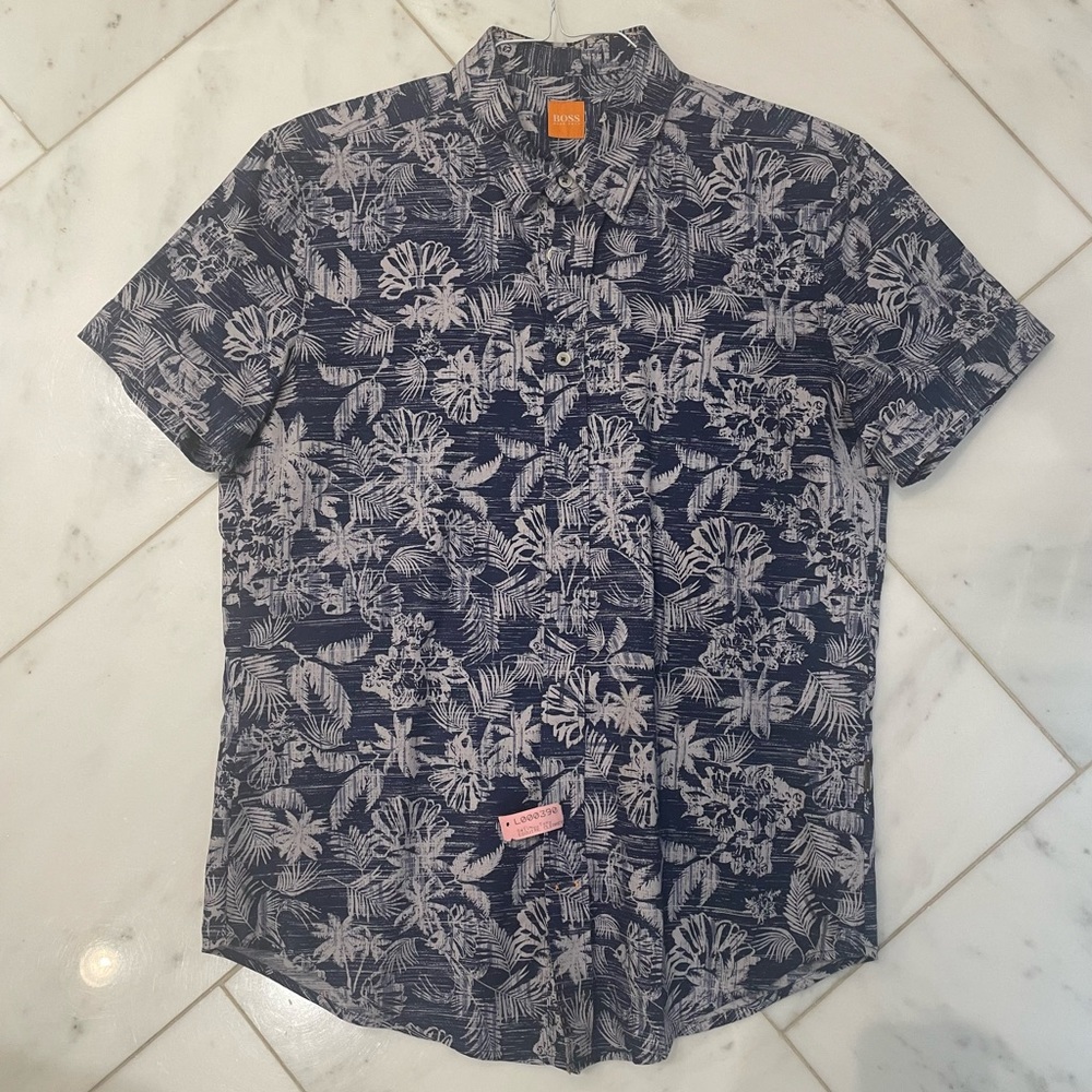 Hugo Boss Navy Blue Cotton Button Up Shirt